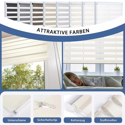 Doppelrollo Duo Klemmfix ohne Bohren Fensterrollo Zebrarollo Duorollo Creme - Bild 3 von 13