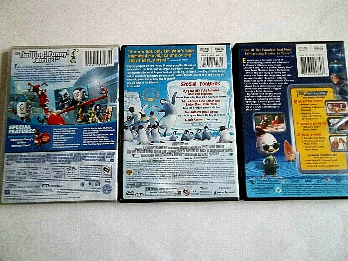 Lot of 3 Kids Childrens DVDs, Robots, Chicken Little, Happy