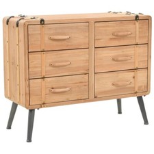 Retro Chest Of 6 Drawers Rustic Wood Suitcase Look Steel Legs Small Sideboard UK