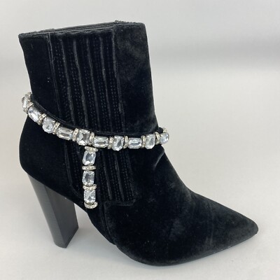 Asos Black Velvet Pearls Embellished Ankle Chelsea Pull On Bootie - Main Image