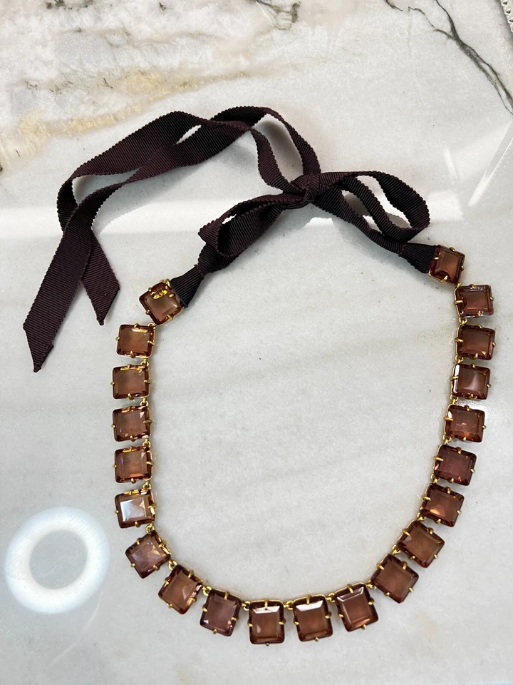 Collar J Crew Cuadrados Marrón Tono Dorado Cinta Marrón 43" N523 Foto 2 de 4