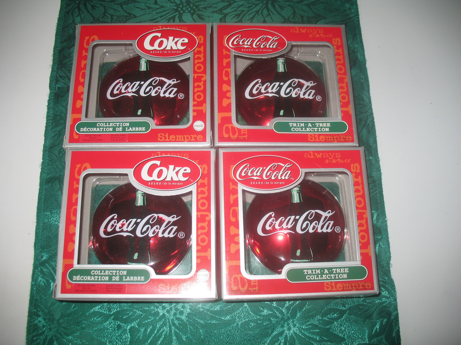 Coca Cola Trim A Tree Red Disc Ornament Santa Set Of 4 | eBay
