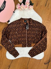 Adidas X Ivy Park Crop Monogram Jacket Brown Track Top Women’s Size L Uk 18