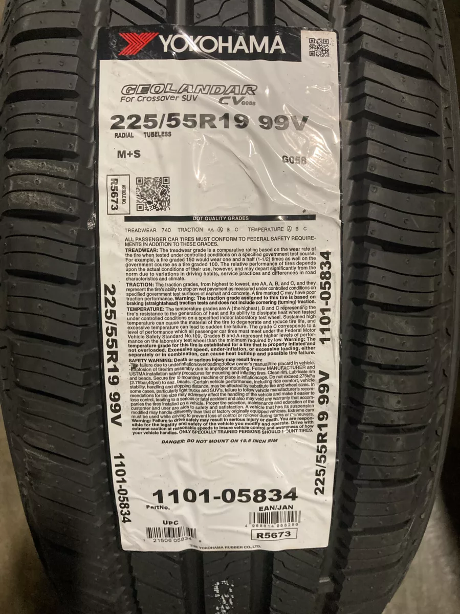 1 New 225 55 19 Yokohama Geolandar CV G058 Tire