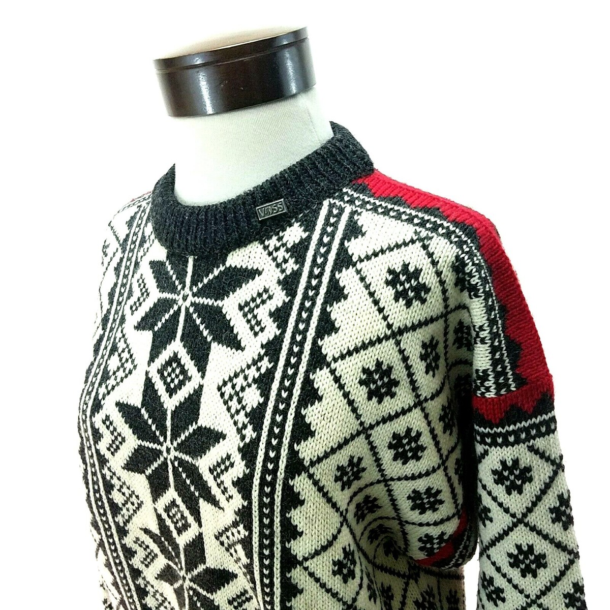 VOSS Fair Isle 100% Wool Sweater Snowflake Multi Pullover Norway