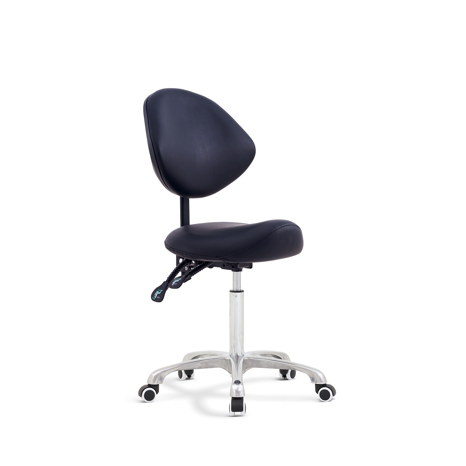 Tabouret selle de cheval avec roulettes pivotantes à 360° et assise réglable en hauteur