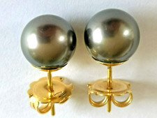 Tahitian South Sea Black Pearl Earrings 11.5mm 18ct gold rrp £1350