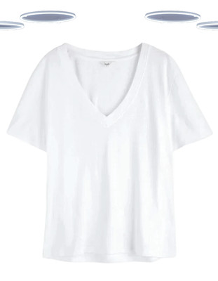 Ex Hush Damen T-Shirt - Kurzarm Leinenmischung tiefer V-Ausschnitt weiß (Defekt)