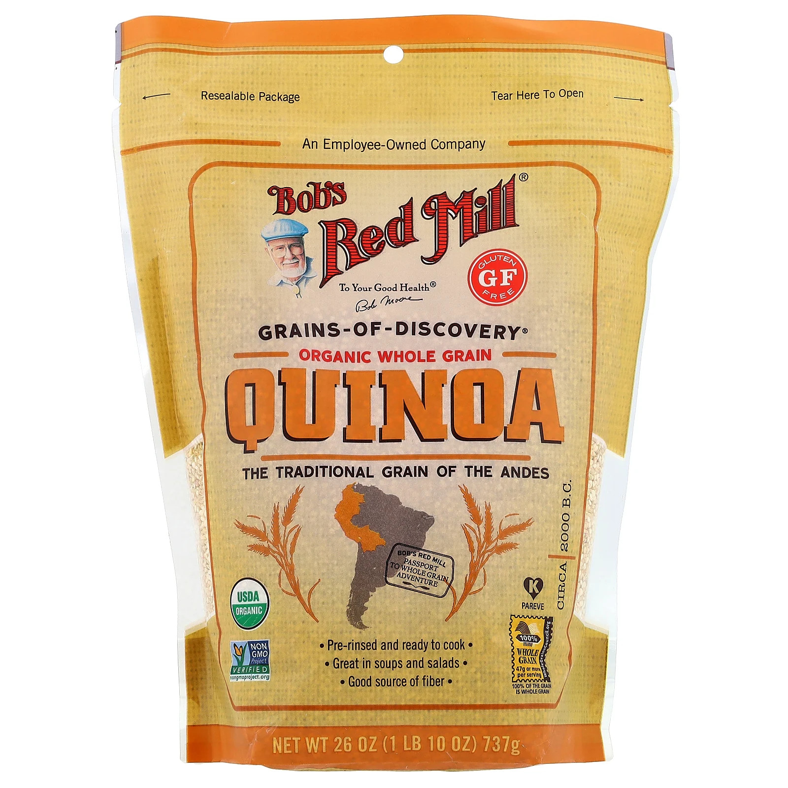 Органическая цельнозер киноа без глютена 26 унций 737 г 3590₽