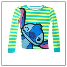 Disney Shirt Girls 10 Blue Stitch Pajama Sleep Cotton Long Sleeve Cartoon Top