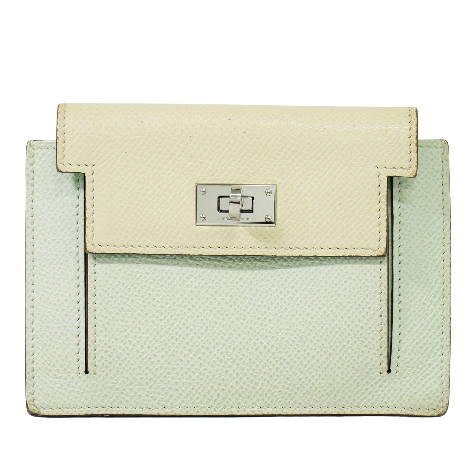 HERMES Kelly Pocket Compact Coin Case Epsom Leather Light Green