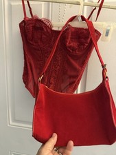 Dream Angels Unlined Lace Up Style Corset Top Bra Lace Red Small Shoulder Bag