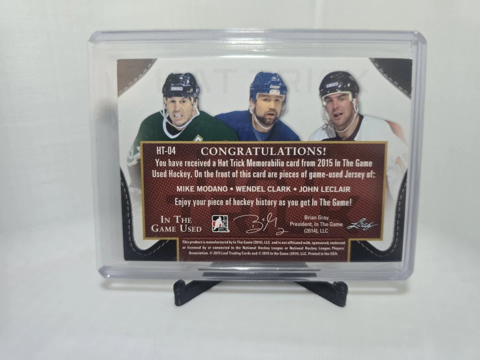 2015 Leaf In the Game Used Hat Trick Jerseys Modano/Clark/LeClair #HT04 45/45 - Image 2 of 2