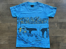 Vintage 80s Hot Sessions Surfing AOP T Shirt Blue Single Stitch Kids Tee
