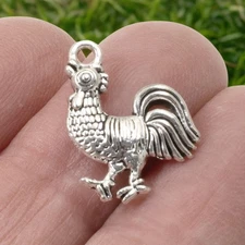 Silver Rooster Charms, 10-Pack Farm Chicken Country Jewelry Making Pendants