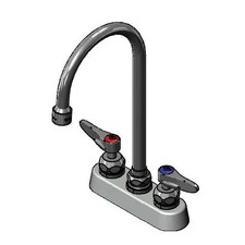 T S Brass 4" Deck Mount Workboard Faucet w/ 5-3/4" Swing Gooseneck