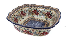 Blue Rose Polish Pottery Red Daisy Medium Square Serving Dish