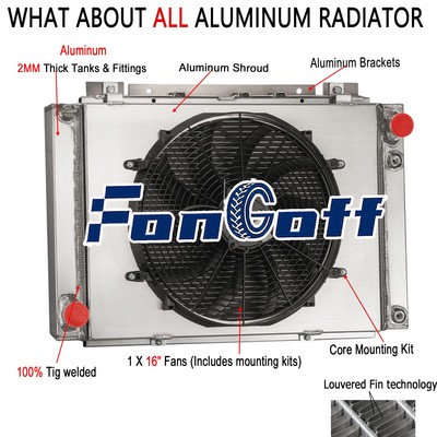 4 Row Aluminum Radiator Shroud+Fan Fit 1961-66 Ford Thunderbird 6.4/6.6/7.0L V8