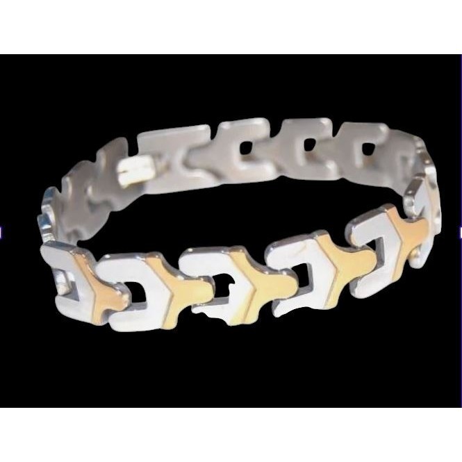 Bracelet homme femme en acier rhodié bicolore argent et or