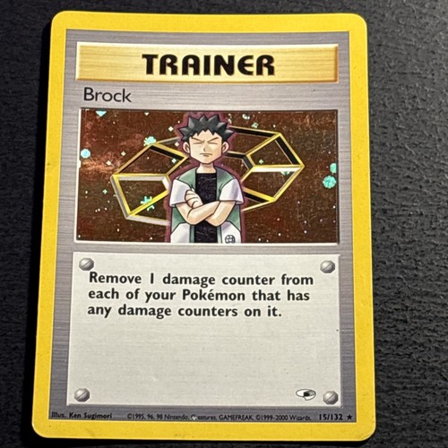 Brock 15/132 Pokemon TCG Gym Heroes Holo Foil Rare Card Moderately Played MP