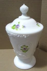 Fenton  Candy Dish "Violets in the Snow"  Milk Glass artist signed C. Smith
