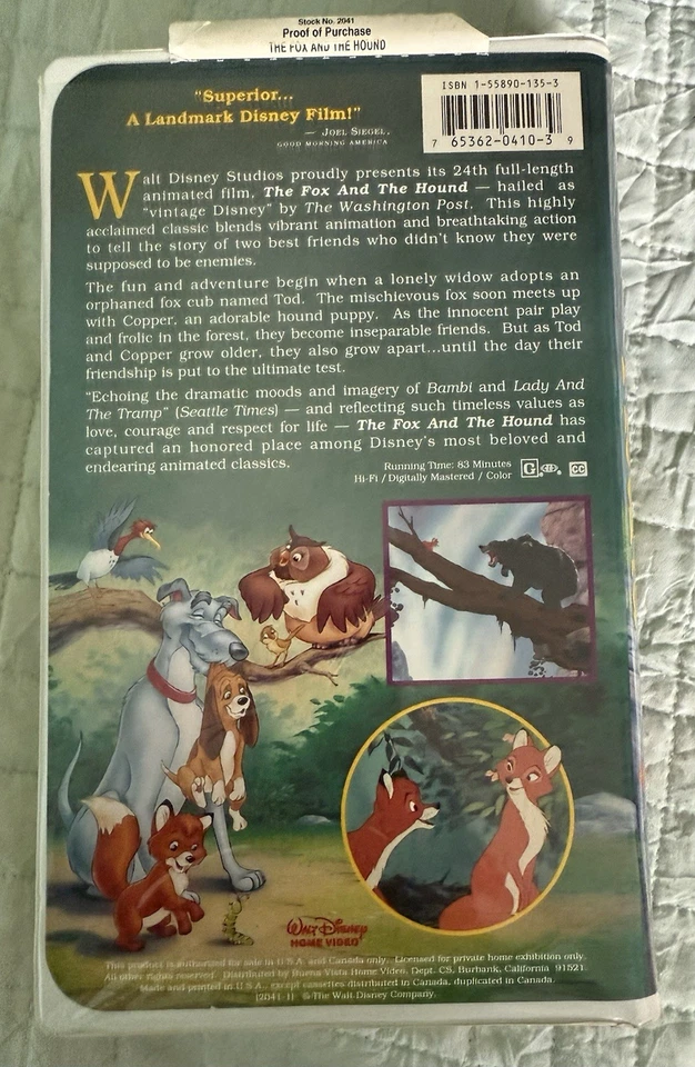 Disney Black Diamond Classic The Fox and the Hound (VHS 1994) - Image 2 of 4