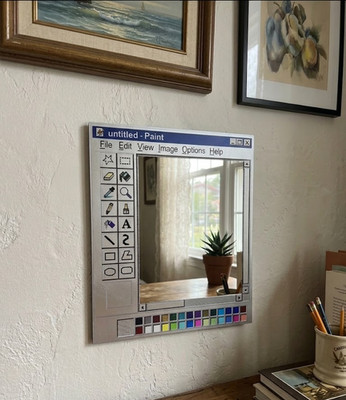 Retro Computer Acrylic Wall Mirror MS Paint Y2K Bedroom Gaming Room Decor