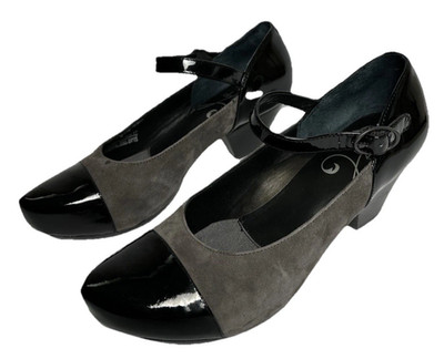 Dansko Mary Jane Heels Black Patent  Leather Grey Suede Sz 37