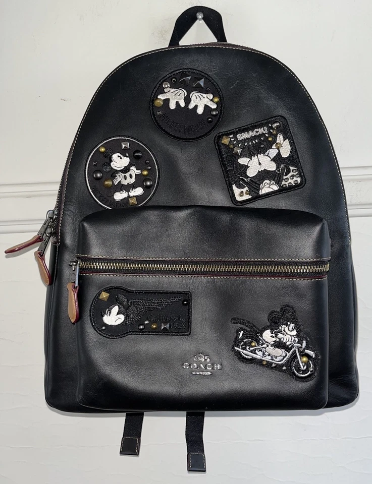 Mochila Grande Retirada Auténtica COACH x Disney Mickey Mouse Parche Cuero Negro-En muy buen estado Foto 2 de 4