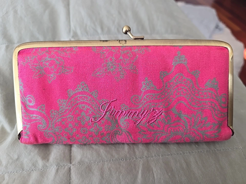 Bolso sin asas/cartera de latón Kisslock rosa calavera y huesos cruzados JimmyZ surf vintage MUY RARO Foto 2 de 4