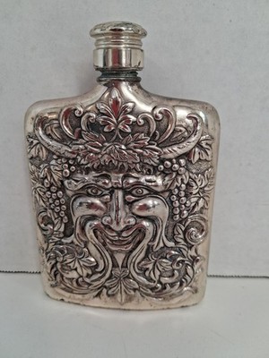 Vintage Godinger Silverplated Face of Bacchus God of Wine Flask 1983 4'' X 6''