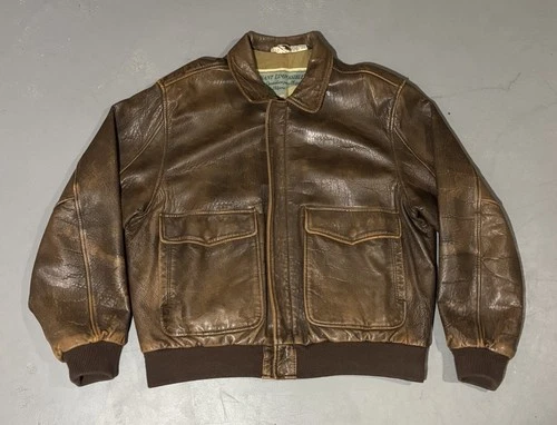 Vintage Aeropostale Compagnie Generale Leather Bomber Jacket Brown Size 46 - product listing photo