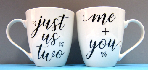 Pfaltzgraff 2 Porcelain Mugs Set 18z 'Just Us Two' & 'Me + You' - Picture 2 of 5