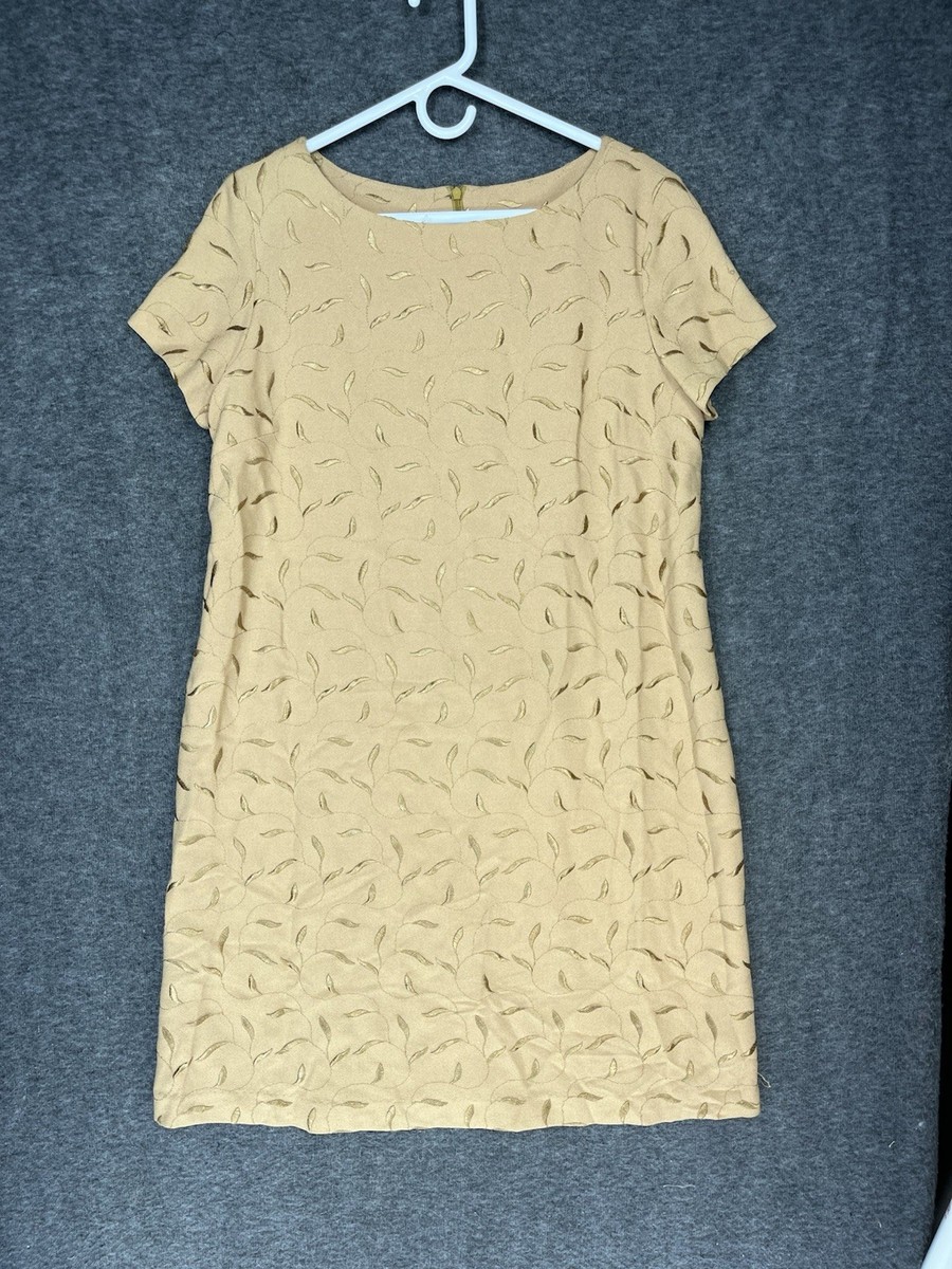 short gold maternity dress Vintage Maternité Womens M Beige Khaki Embroidered Sleeve long sleeves