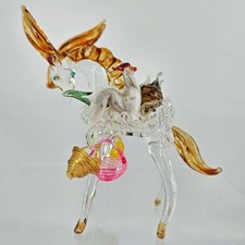Hand Blown Spun Glass miniature donkey w rooster colorful baskets