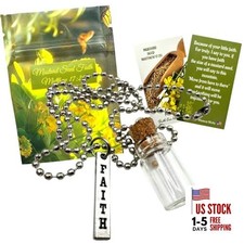 Mustard Seed Faith Necklace Set Tiny Seed in Glass Bottle Pendant with