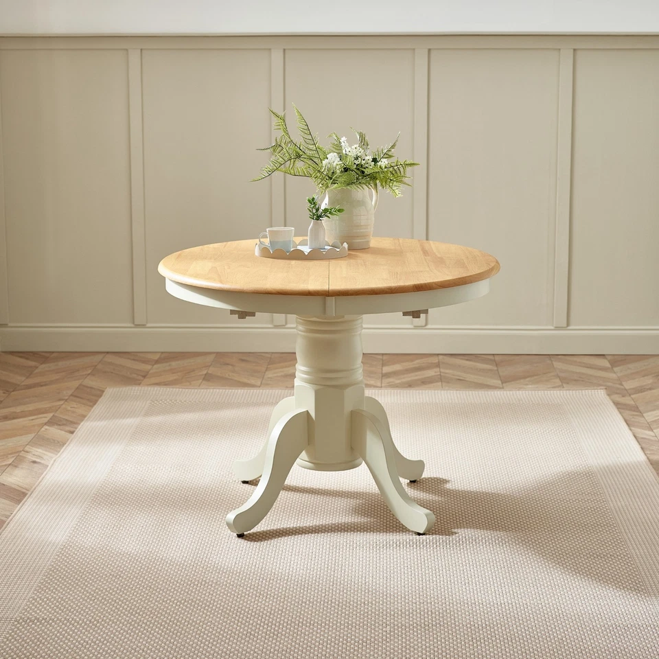 **Seconds** Padstow 100cm Round Oak and Cream Extending Dining Table - Image 2 of 4