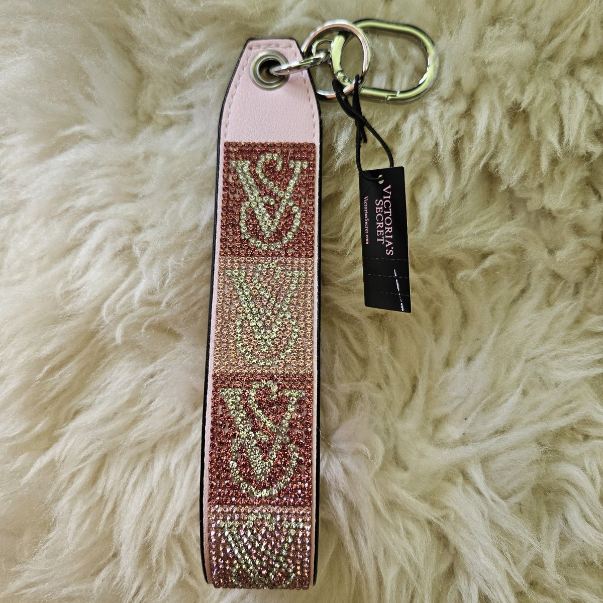 Victoria's Secret rhinestone wristlet strap keychain in Blush