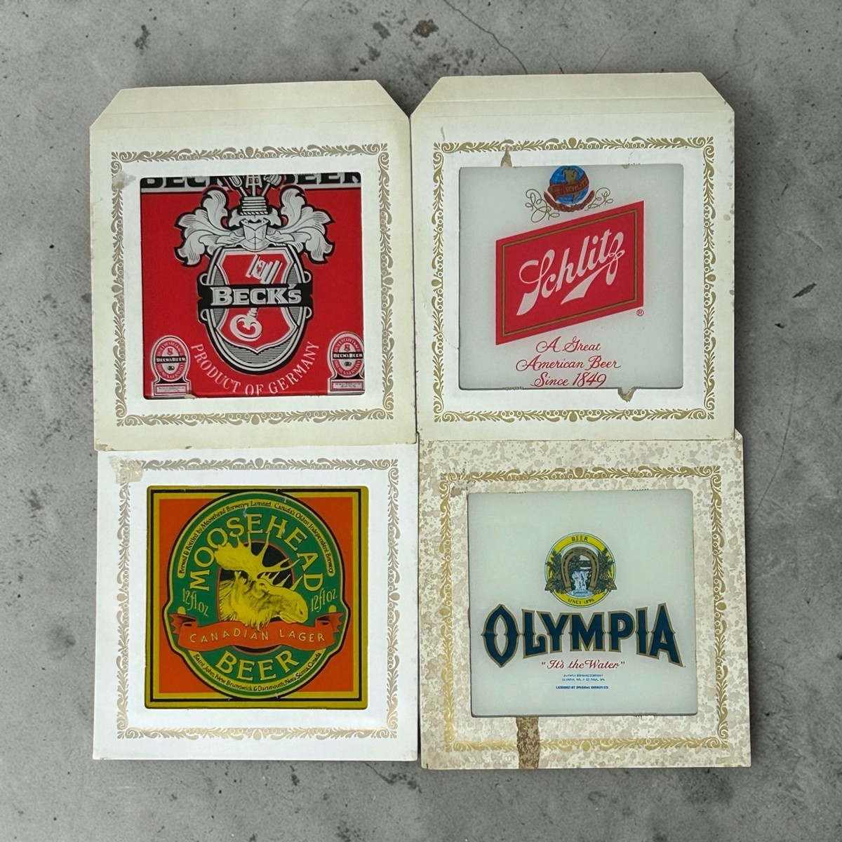 Lot Of 4Vintage Carnival Fair Glass Mirror Assorted Beer 6x6 Inch