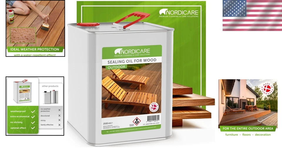 Aceite de teca impermeable para madera de exterior - 2500 ml acabado natural - Hecho en Dinamarca Foto 2 de 4