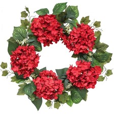 Burgundy Hydrangea Spring Wreath for Front Door, 18 Inch Outdoor Red Summer W...