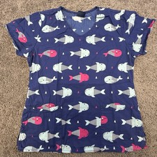 Zoe  Chloe Scrub Top Women's Small Blue Whale Design Nursing Pockets Healthcare