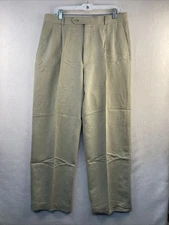 Bill Blass Beige Dress Pants Mens W34XL30 Pleated Cuffed Slacks EUC