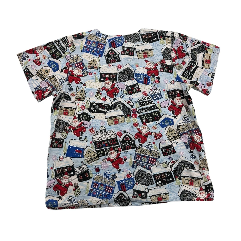 Blusa Médica Navidad Para Mujer Mediana M Azul Papá Noel Cuello en V Manga Corta Foto 2 de 4