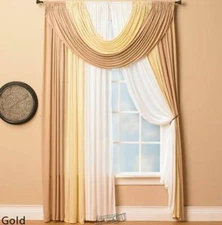 4PC Kashi Home Bella Solid Semi-Sheer Window Scarf Gold 2 Voile Panels 60 x 90