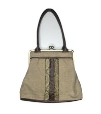 Bueno Womens Handbag Purse Kiss Snap Closure Boho Retro Faux Snakeskin Accent