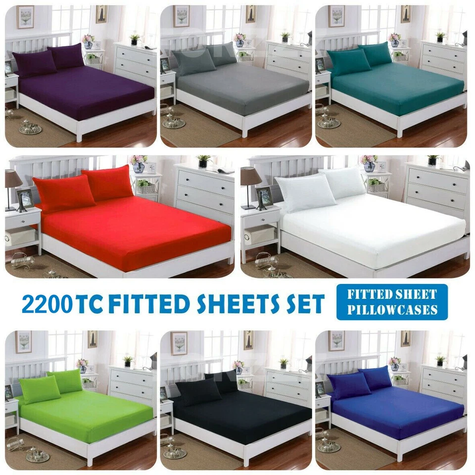 Hotel 2200TC Ultra Soft Fitted Sheet Set S/KS/Double/Queen/King/SK Bed (No Flat) - image 1 of 4