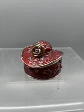 Red Hat Society Lady Enameled Pill Trinket Ring Gift Box Gold Purple Mature Club