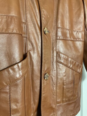 Vintage Sears The Leather Shop Mens 44 TALL Leather Jacket Brown