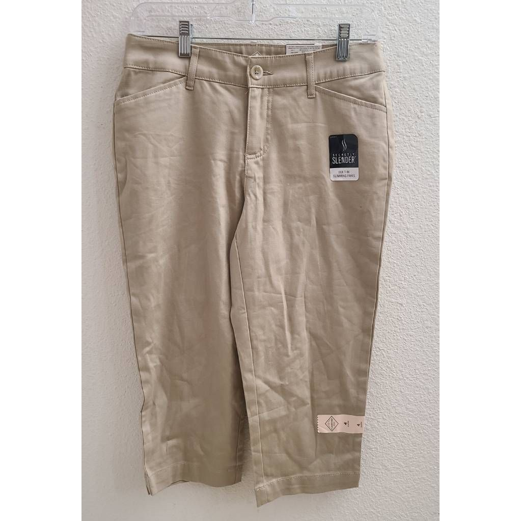 Johns Bay Womens Capri Pants Beige Mid Rise Stretch Pockets